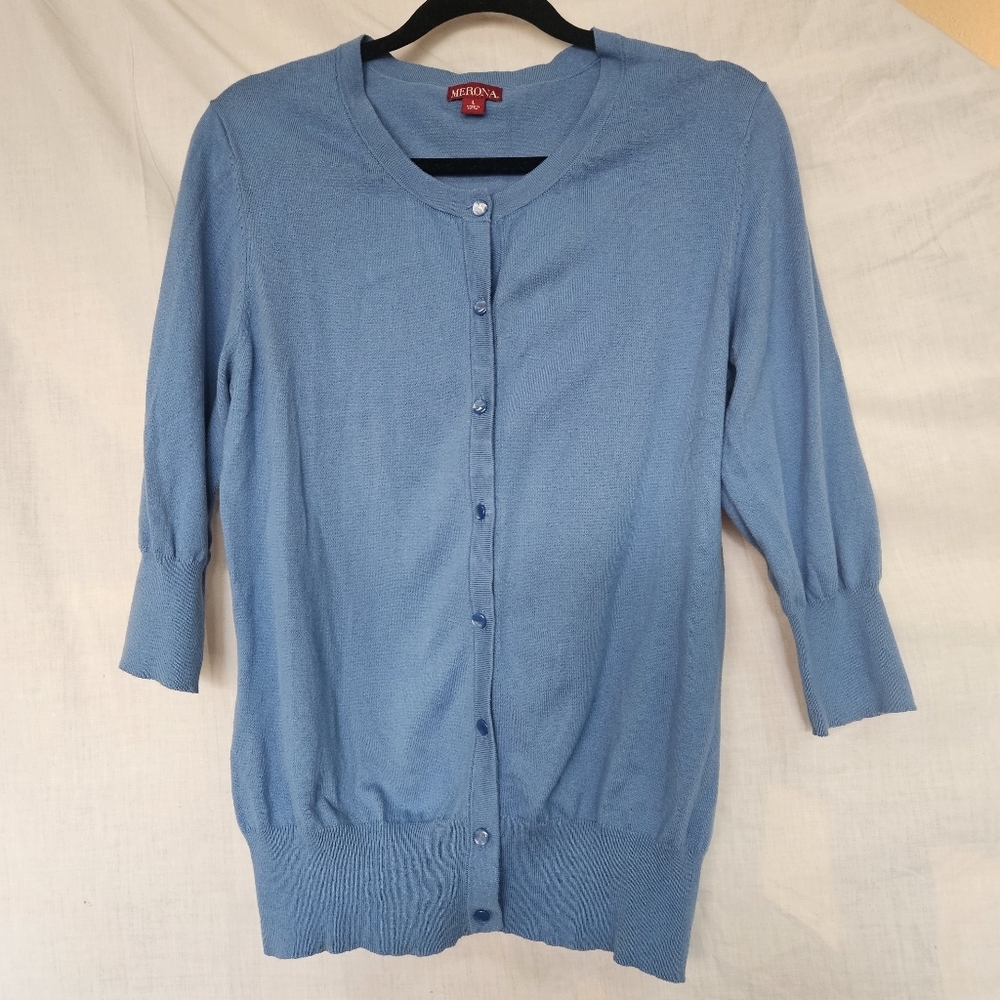 Large Blue Merona 3/4 Sleeve Cardigan